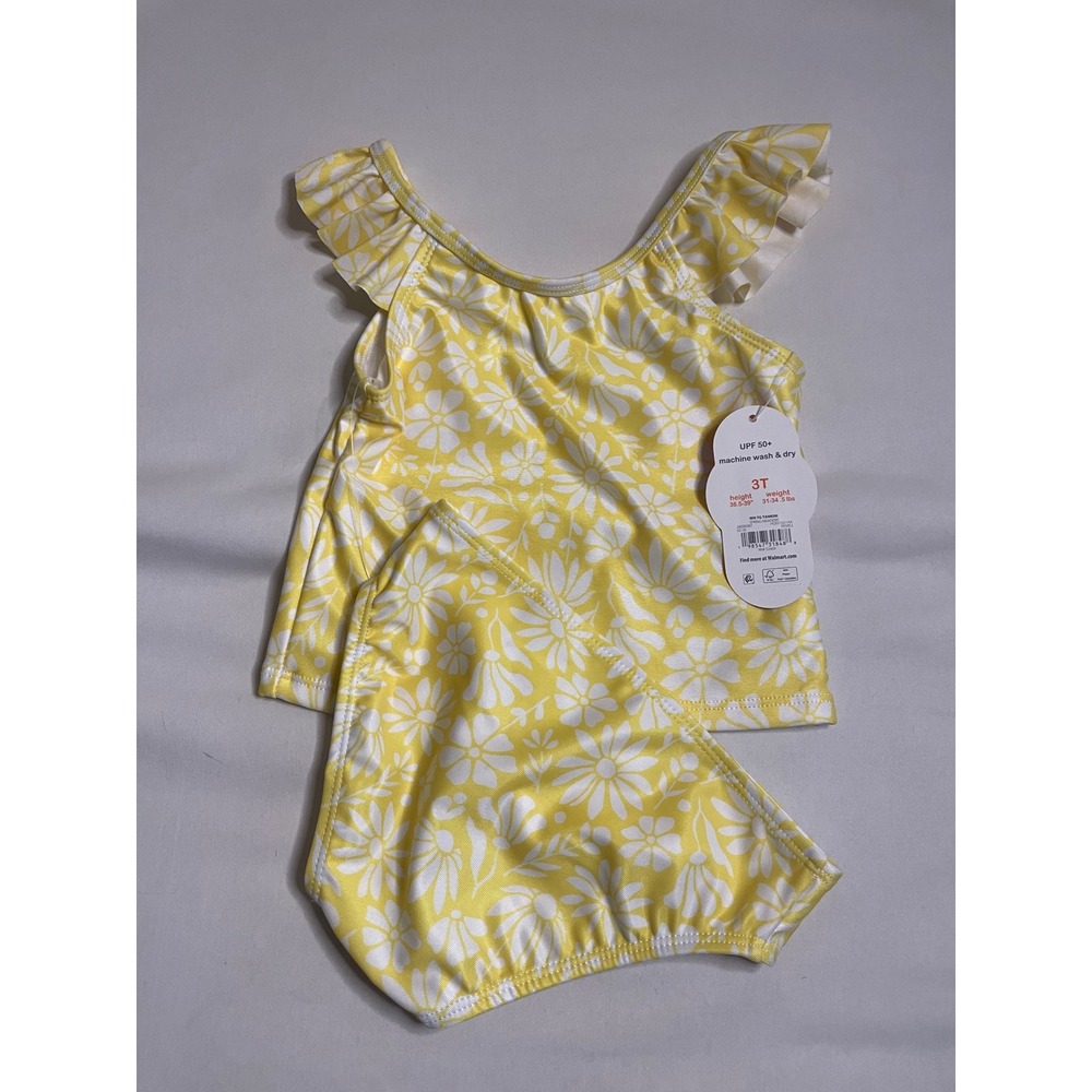 Wonder Nation Yellow Daisy Floral Ruffle Tankini Swimsuit Set 3T UPF 50+ New